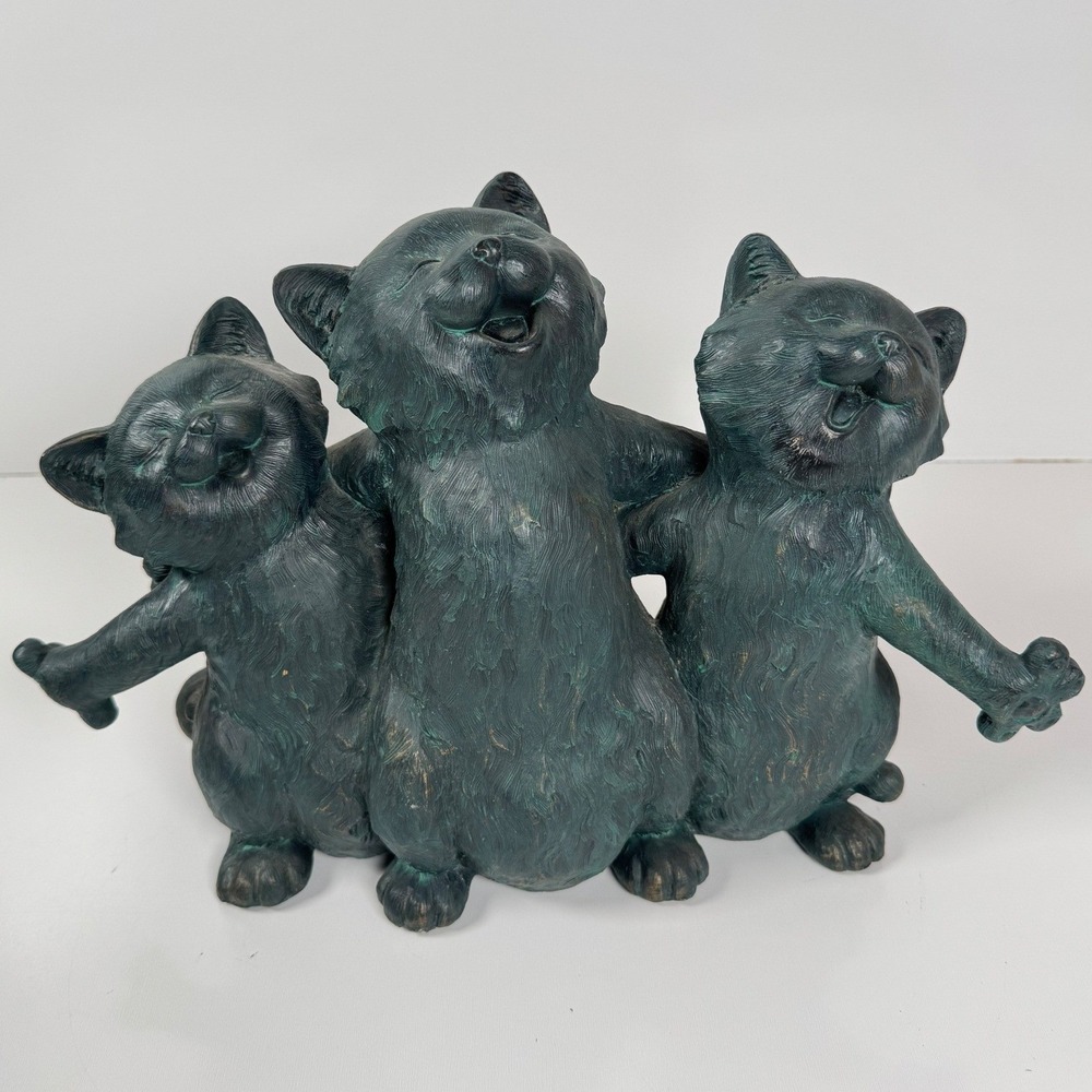 Singing Kittens Trio Resin Garden Statue Outdoor Cat Decor Verdigis 14"x9.5"
